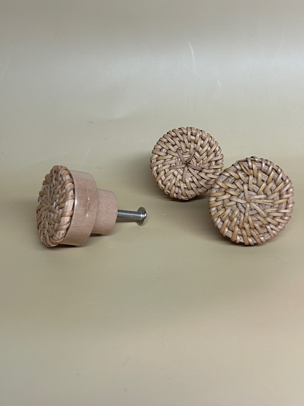Natural Woven Rattan Round Drawer Knob - Set of 3